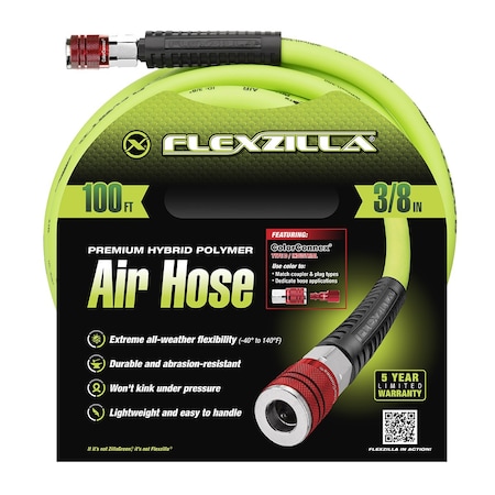 Flexzilla Air Hose, 3/8" x 100, with ColorConnex HFZ38100YW2-D